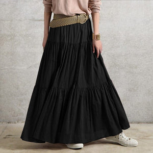 Cap Point Black / S Serena Loose Elastic Waist Ruffles Maxi Skirt