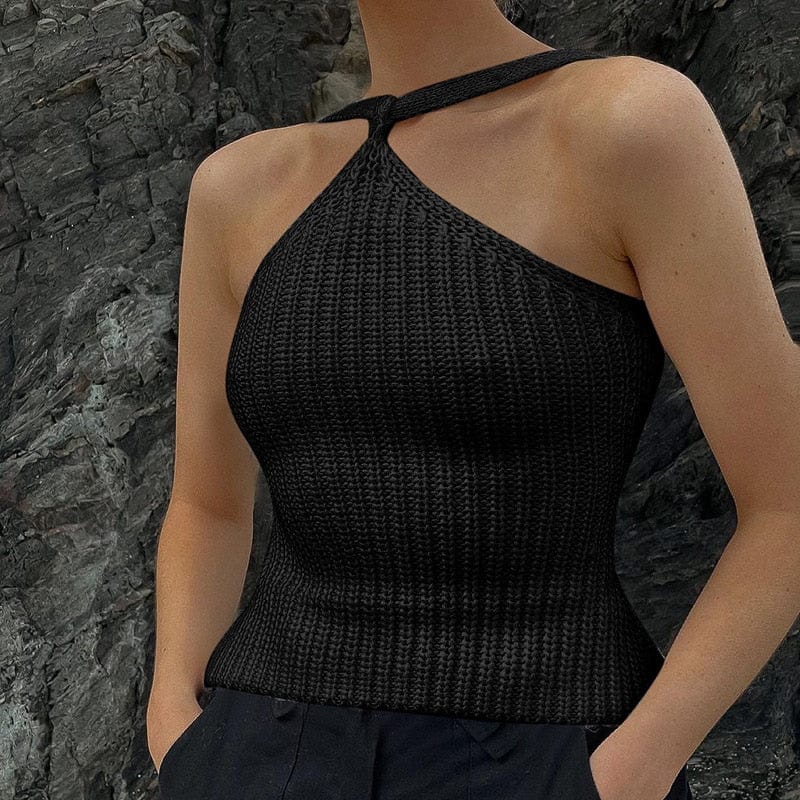 Cap Point Black / S Sexy Summer Sleevless Slim Fit Knitted Backless Bandage Crop Top