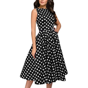 Cap Point black / S / United States Giselle Vintage Zip Flare Retro Polka Dot Print Sleeveless Dress