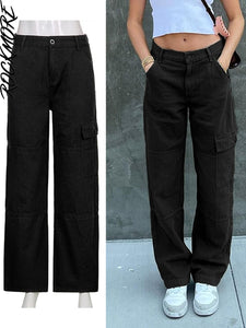 Cap Point Black / S Vintage Streetwear Pockets Wide Leg Baggy Cargo Jeans Pants
