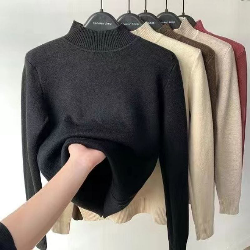 Cap Point Black / S Women  Elegant Thick Warm Long Sleeve KnittedTurtleneck Sweater