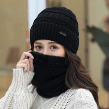 Load image into Gallery viewer, Cap Point black / size56-60cm Jeans Winter Knitted Hat Scarf Set
