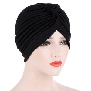 Cap Point Black Solid folds pearl inner hijab cap