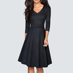 Cap Point Black Solid / S New Vintage Stylish Floral Lace Patchwork Black Party Dress
