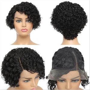 Cap Point Black / Style 2 Martha Short Afro Kinky Curly Pixie Cut Human Hair Wigs