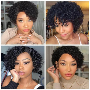 Cap Point Black / Style 5 Martha Short Afro Kinky Curly Pixie Cut Human Hair Wigs