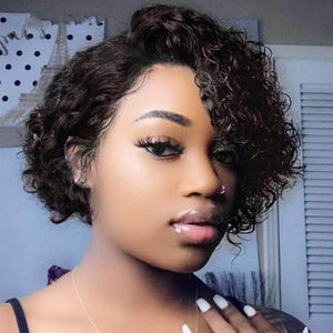 Cap Point Black / Syle 1 Martha Short Afro Kinky Curly Pixie Cut Human Hair Wigs