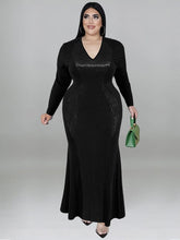 Load image into Gallery viewer, Cap Point Black / XL Doris Plus Size V Neck Sexy Long Sleeve Fashion Elegant Evening Luxurious Maxi Dress
