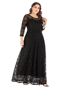 Cap Point black / XL Lucinda Elegant Lace O-Neck 3/4 Sleeve Prom Maxi Dress