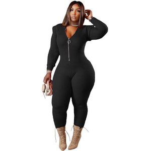 Cap Point Black / XL Perline Knitted Plus Size One Piece Outfit Hoodies Zip Up Bodycon Bodysuit