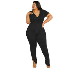 Load image into Gallery viewer, Cap Point Black / XL Perline Plus Size Two Piece Bandage Top Stacked Leggings Matching Set
