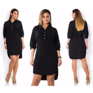 Cap Point Black / XL Raissa 3/4 Sleeve Solid Color Irregular Oversized Shirt Dress
