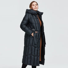 Load image into Gallery viewer, Cap Point black / XL / USA Megan long warm parka Plaid fashion thick hooded coat
