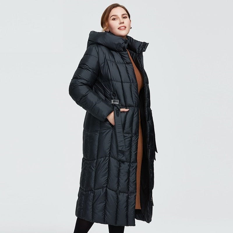 Cap Point black / XL / USA Megan long warm parka Plaid fashion thick hooded coat