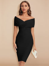Load image into Gallery viewer, Cap Point black / XS Celia Off Shoulder V Neck Sheath Knee Length Bandage Club Party Dress
