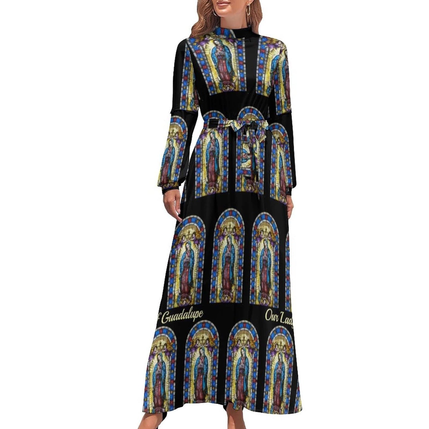 Cap Point black / XS Mary High Neck Long-Sleeve Boho Style Maxi Dress