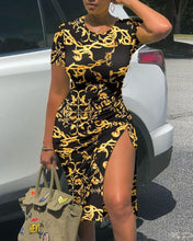 Load image into Gallery viewer, Cap Point black yellow / S Claudia Short Sleeve Drawstring Ruched Dress
