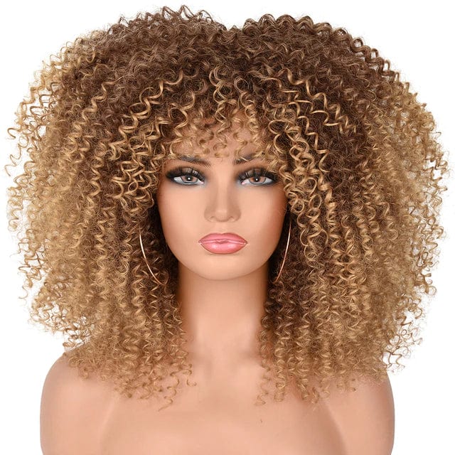 Cap Point Blonde / 10 inches Melinda Short Synthetic Ombre Glueless Cosplay Hair Afro Kinky Curly Wigs