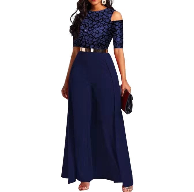 Cap Point Blue 1 / M Raissa Sequined Fashion Full Sleeve High Waist Jumpsuit
