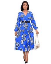 Load image into Gallery viewer, Cap Point Blue / 14 Charlene Pleated Long Dress V-neck Maxi Dress
