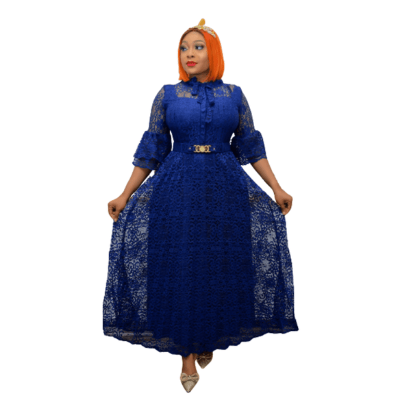 Cap Point Blue / 14 New Fashion Pleated Lace Maxi Dress