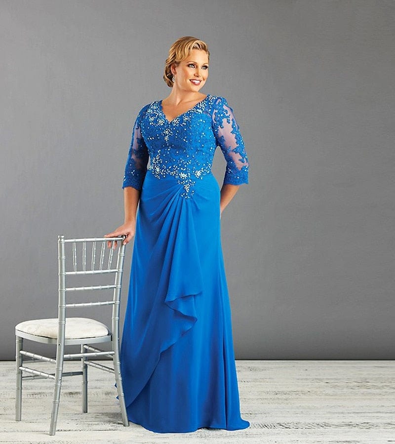 Cap Point Blue / 2 Chantale Half Sleeve Chiffon Lace Wedding Mother Of The Bride Dress