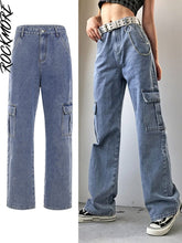 Load image into Gallery viewer, Cap Point Blue 2 / S Vintage Streetwear Pockets Wide Leg Baggy Cargo Jeans Pants
