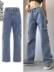 Cap Point Blue 2 / S Vintage Streetwear Pockets Wide Leg Baggy Cargo Jeans Pants