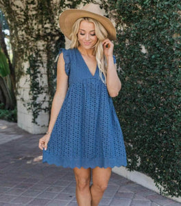 Cap Point Blue / 2XL Agathe  Summer Sleeveless Jacquard Cutout V-Neck Beach Lace Dress