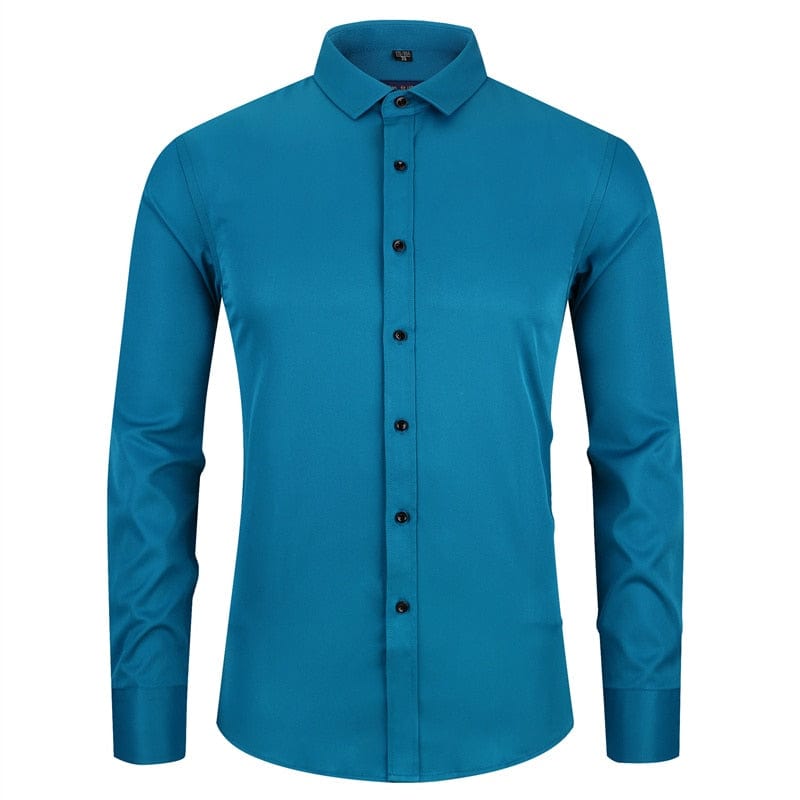 Cap Point Blue / 38 Mens Non-Iron Anti-Wrinkle Elastic Slim Fit Shirt