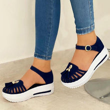 Load image into Gallery viewer, Cap Point Blue / 4 Summer Platform Hollow Out Round Toe Beach Flat Sandals
