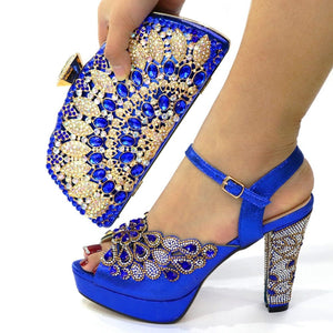 Cap Point blue / 7 Monisa Desgin Sandal Shoes Evening Matching Bag Handbag Set