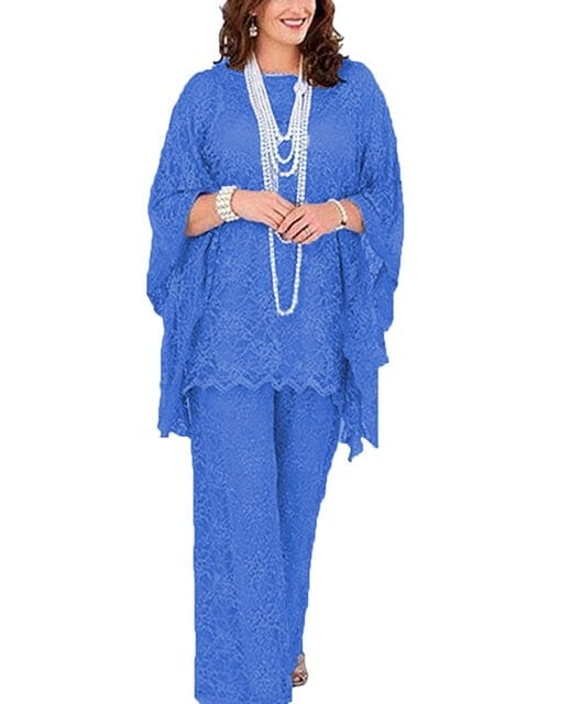 Cap Point Blue / 8 Geneva 3 Piece Long Sleeve Mother of the Bride Pant Suit