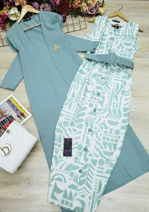 Cap Point Blue / 8 Office Wear Two Piece Slim Printed Dress And  Full Sleeve Blazer