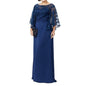 Cap Point Blue / 8 Rebecca New Lace Chiffon Half Sleeves Floor Length Mother Of The Bride Dress