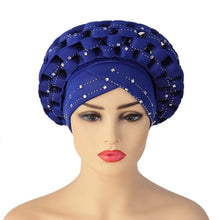 Load image into Gallery viewer, Cap Point Blue / adjustable Diamonds African Pattern Pre-Tied Bonnet Turban Knot Headwrap
