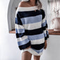 Cap Point Blue-B / S Elisa Off Shoulder Lantern Long Sleeve Knitted Sweater Dress