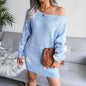 Cap Point Blue-C / S Elisa Off Shoulder Lantern Long Sleeve Knitted Sweater Dress