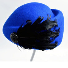 Load image into Gallery viewer, Cap Point Blue / Free size Luxury feather stewardess British style Beret
