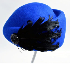Cap Point Blue / Free size Luxury feather stewardess British style Beret