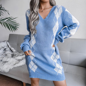 Cap Point Blue-G / S Elisa Off Shoulder Lantern Long Sleeve Knitted Sweater Dress