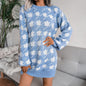 Cap Point Blue-H / S Elisa Off Shoulder Lantern Long Sleeve Knitted Sweater Dress
