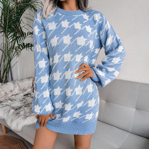 Cap Point Blue-H / S Elisa Off Shoulder Lantern Long Sleeve Knitted Sweater Dress