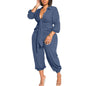 Cap Point Blue Jumpsuits / L Anita Solid V Neck High Waisted Fashion Jumpsuit