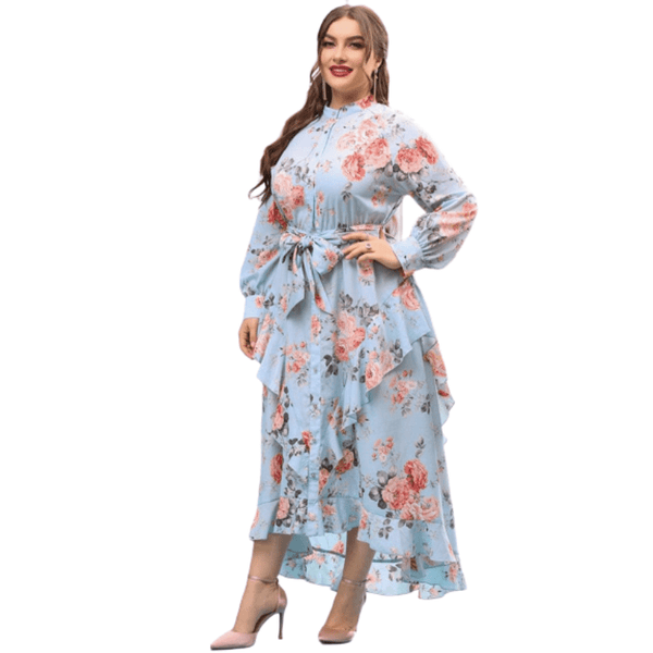 Cap Point Blue / L Becky Chic Elegant Floral Oversized Long Evening Party Maxi Dress