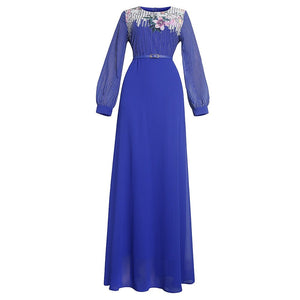 Cap Point Blue / L Mileine Long Sleeve O-neck Maxi Dress