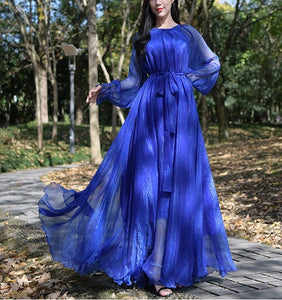 Cap Point Blue / M Eliana Elegant Flowy High Quality Maxi Dress