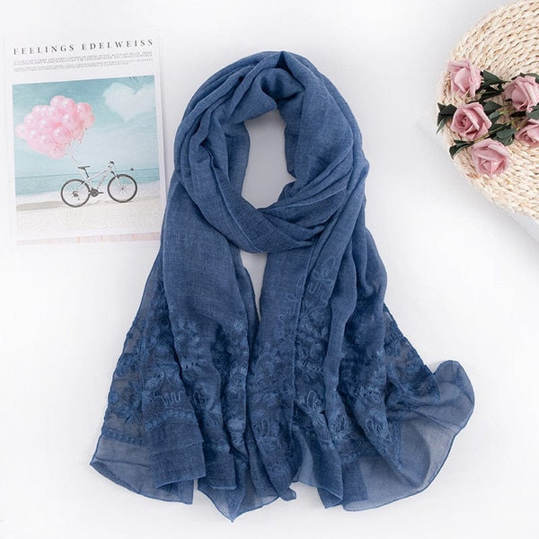 Cap Point Blue Martha plain soft viscose embroider winter wrap hijab foulard shawl scarf