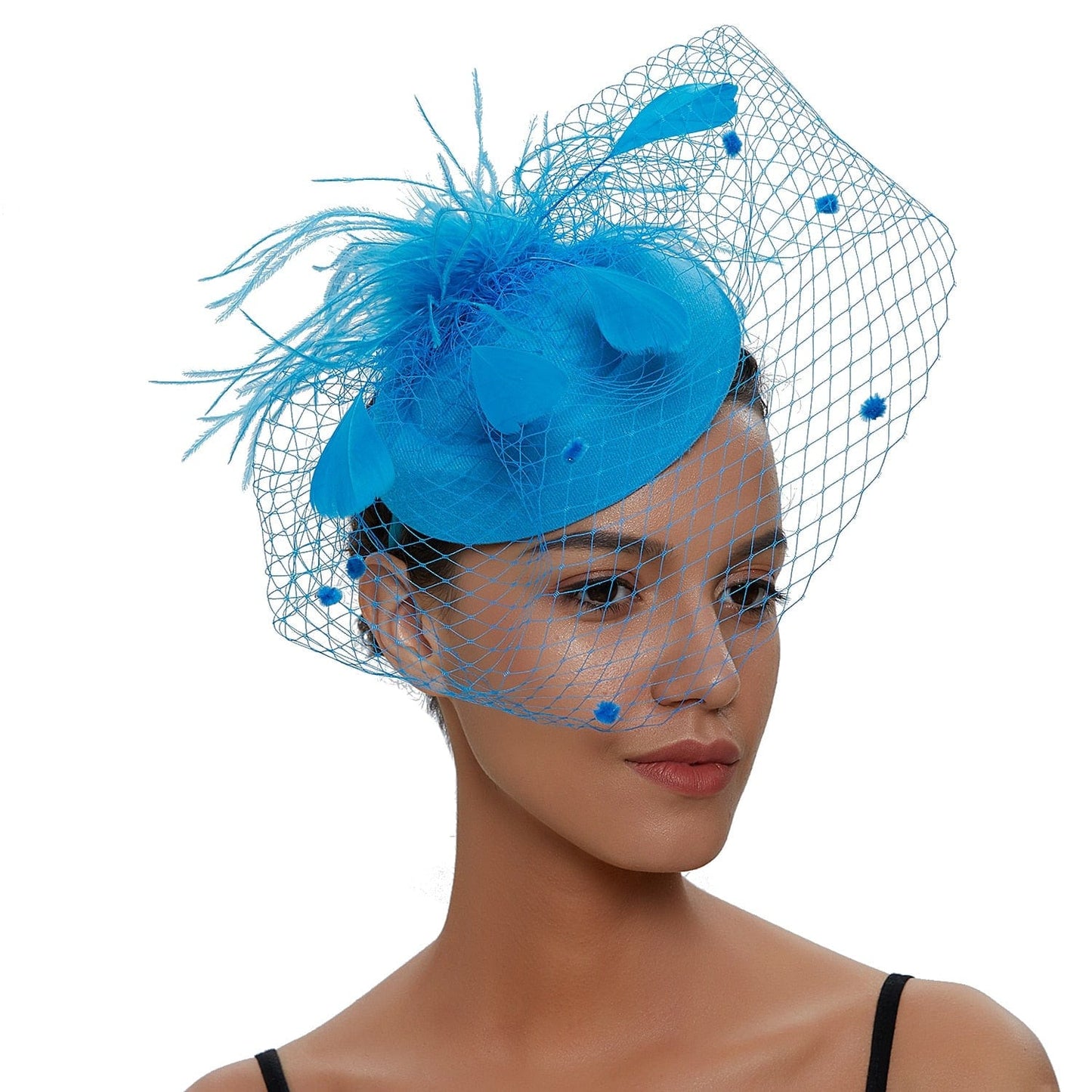 Cap Point Blue Mirva Chic Cocktail Wedding Party Church Headpiec Hat Fascinators