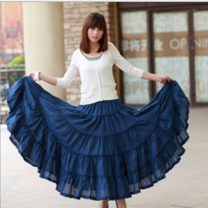 Cap Point Blue / One size Belline Vintage Long Elastic Waist Boho Maxi Skirt